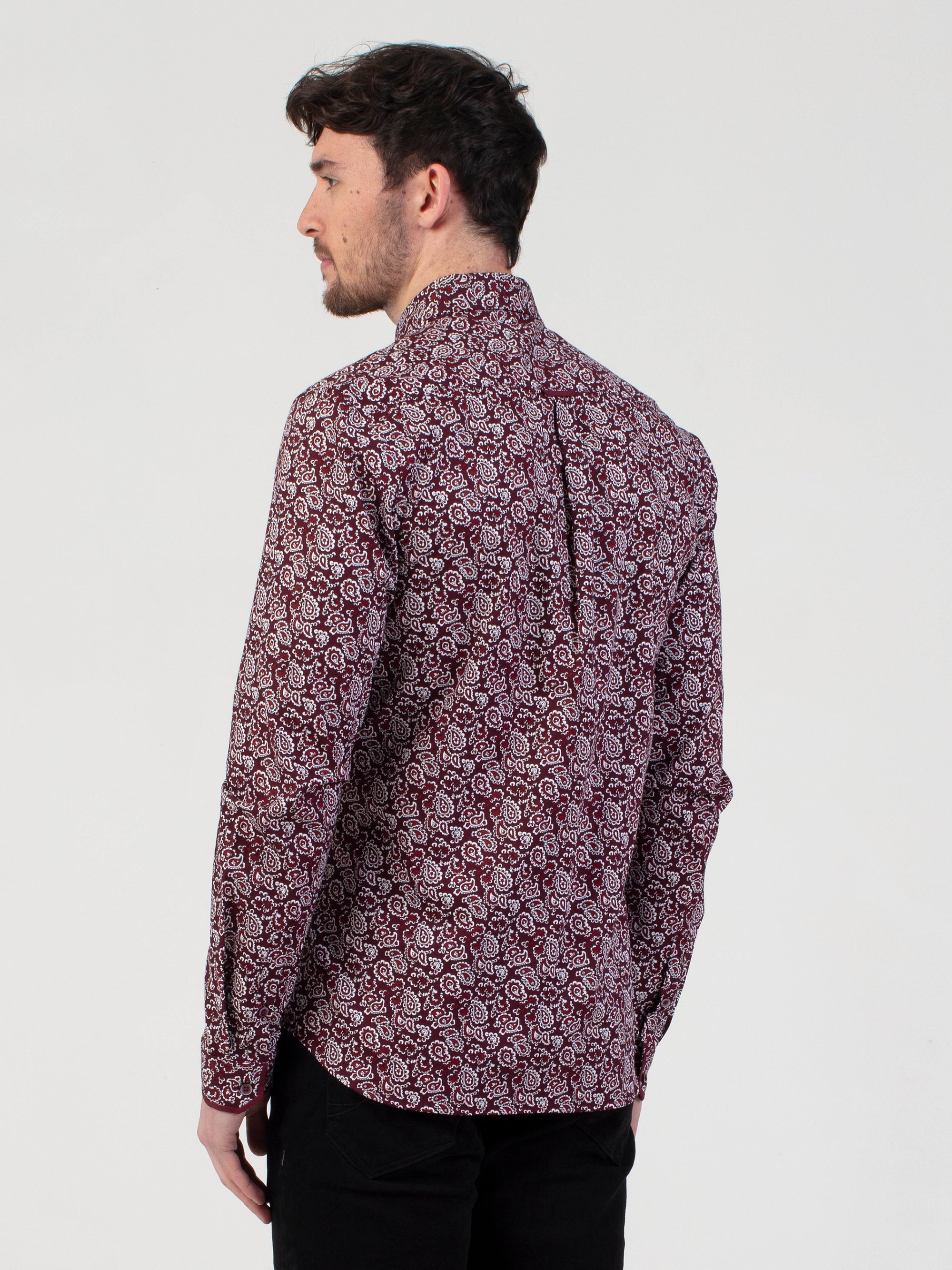 Regular fit All-over classic paisley print burgundy long sleeve shirt mish mash