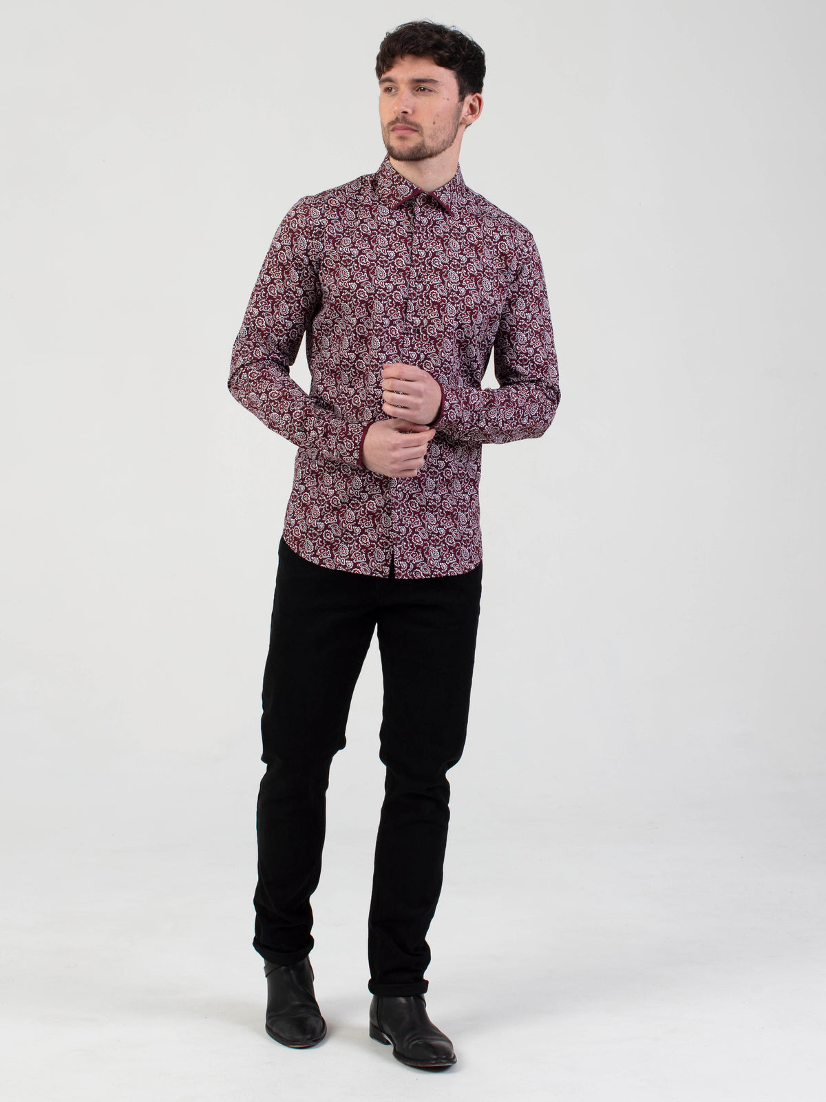 Regular fit All-over classic paisley print burgundy long sleeve shirt mish mash