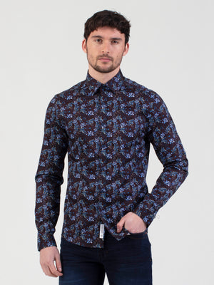 Regular Fit Printed Valor Burgundy Long Sleeve Shirt