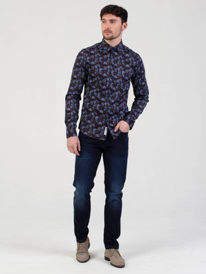 Regular Fit Printed Valor Burgundy Long Sleeve Shirt