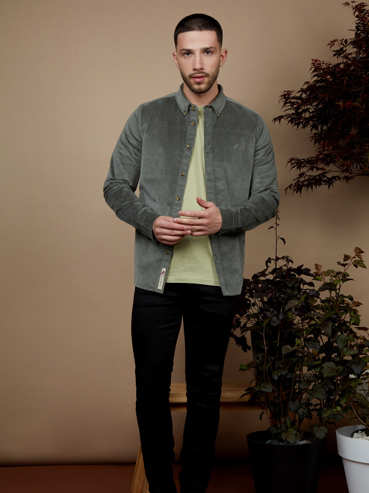 Regular Fit Scale Khaki Moleskin Long Sleeve Shirt