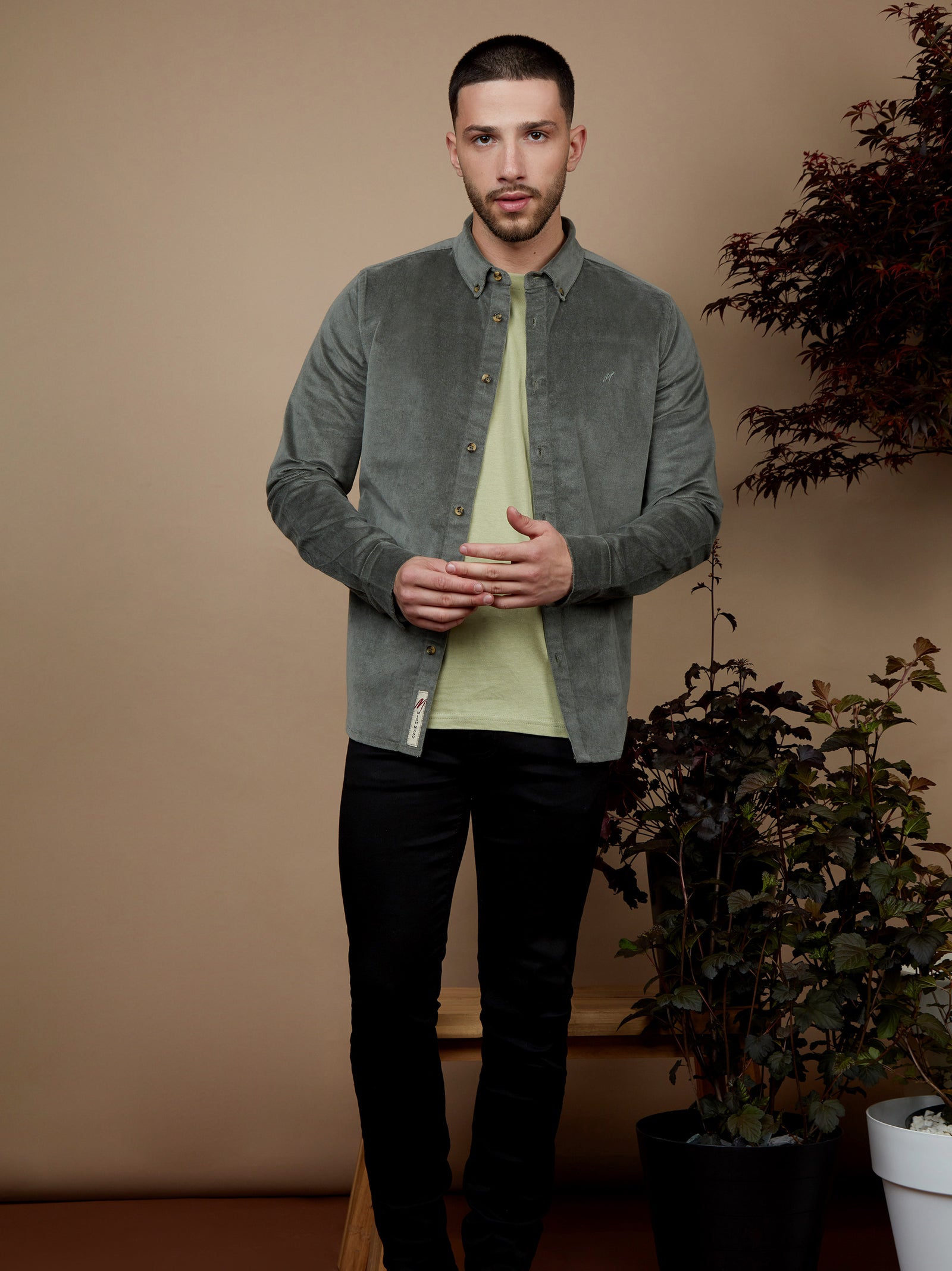 Regular Fit Scale Khaki Moleskin Long Sleeve Shirt