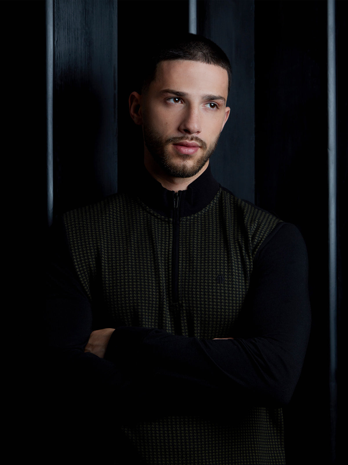 hibok-black-khaki-printed-mens-cotton-lightweight-funnel-neck-sweater-mish-mash