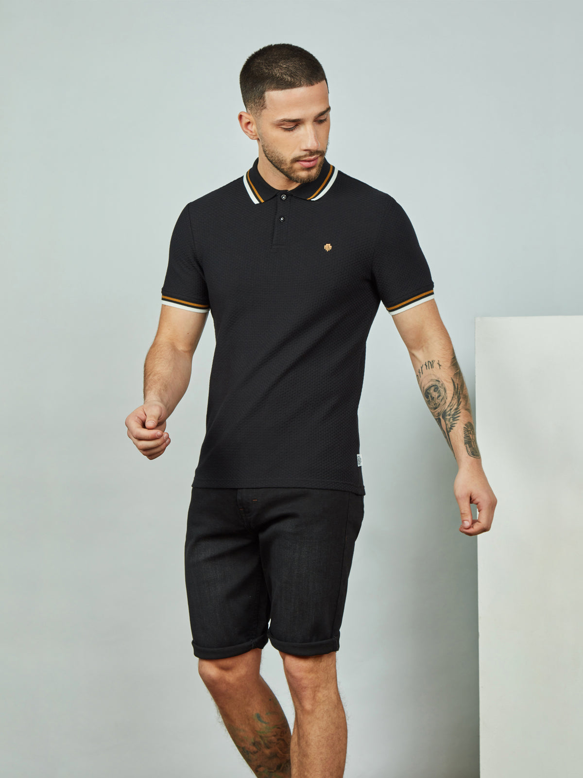 Regular Fit Textured Cotton Jersey Stockholm Black Polo