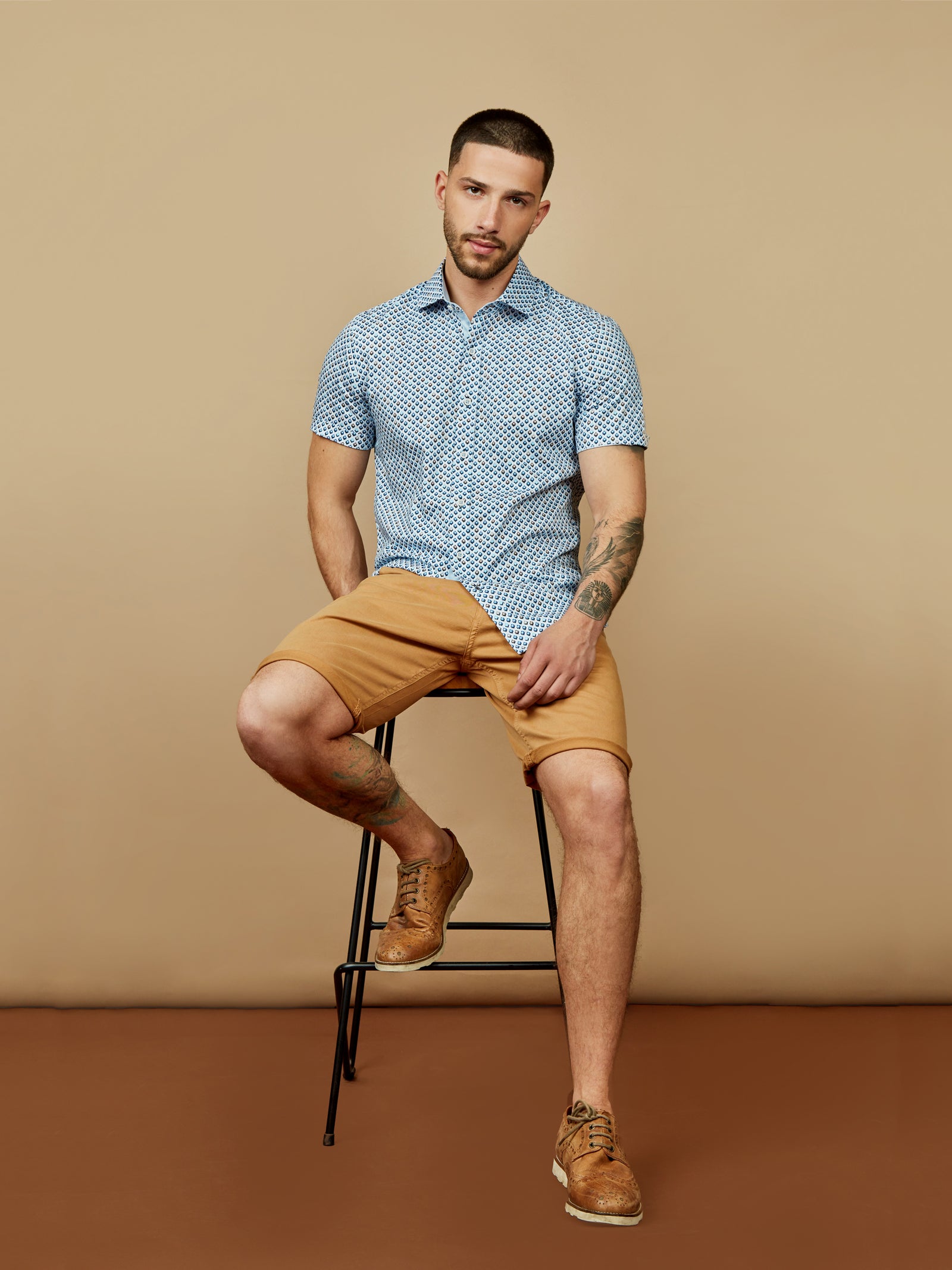 Regular Fit Rodriguez White/Sky Blue Printed Short Sleeve Shirt