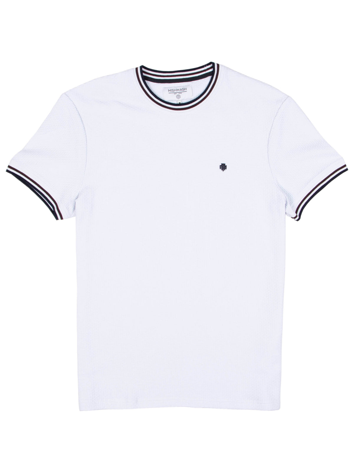 Regular fit waffle-like texture cotton white short sleeve T-shirt mish mash jeans