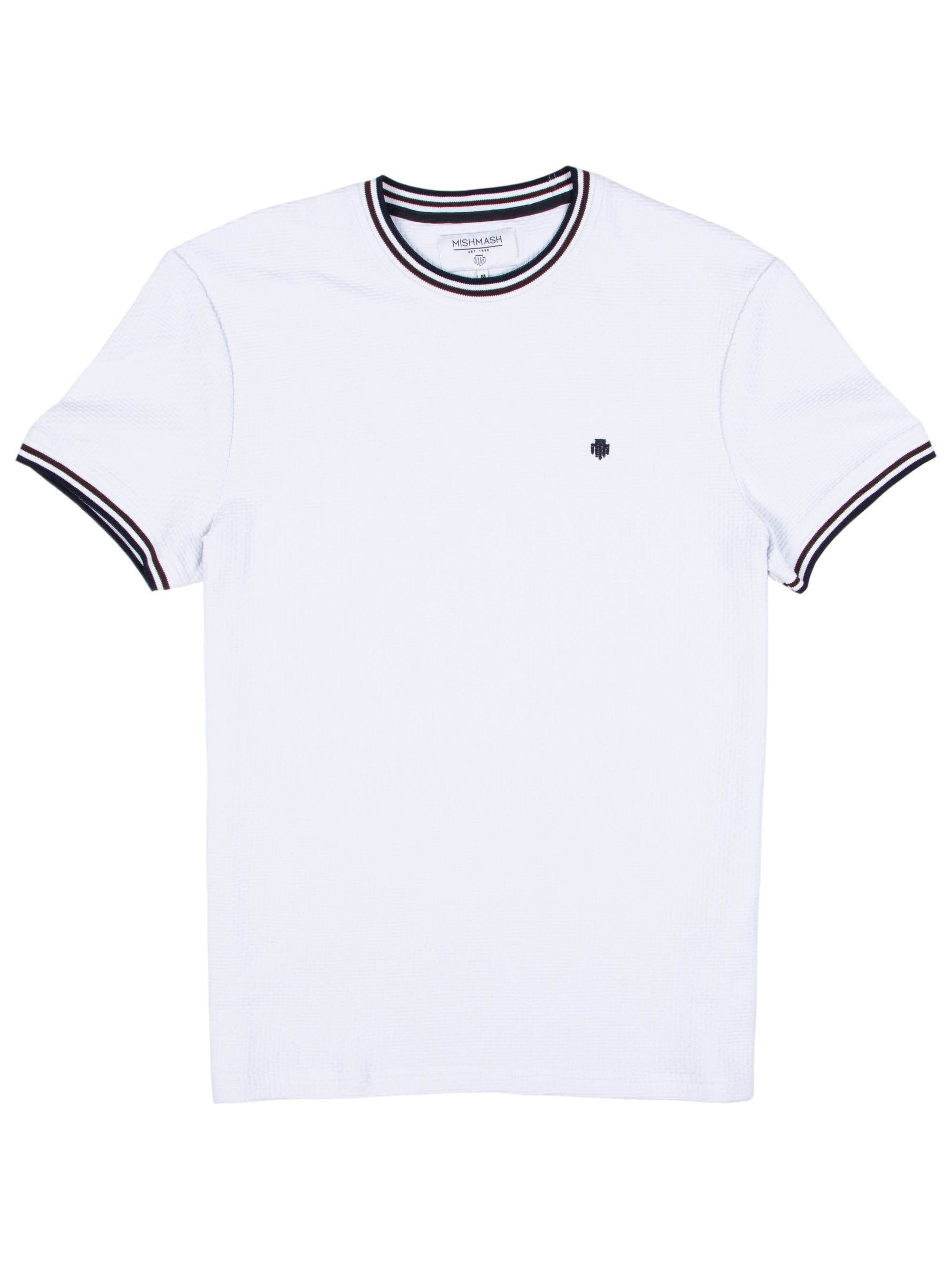 Regular fit waffle-like texture cotton white short sleeve T-shirt mish mash jeans