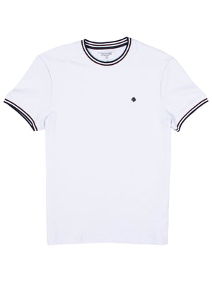 Regular fit waffle-like texture cotton white short sleeve T-shirt mish mash jeans
