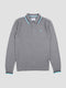 Regular Fit Textured Cotton Jersey Stockholm Grey Long Sleeve Polo