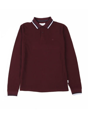 Regular Fit Textured Cotton Jersey Stockholm Burgundy Long Sleeve Polo