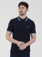 Regular fit mens cotton textured jersey with sport collar tipping navy short sleeve polo mish mash jeans