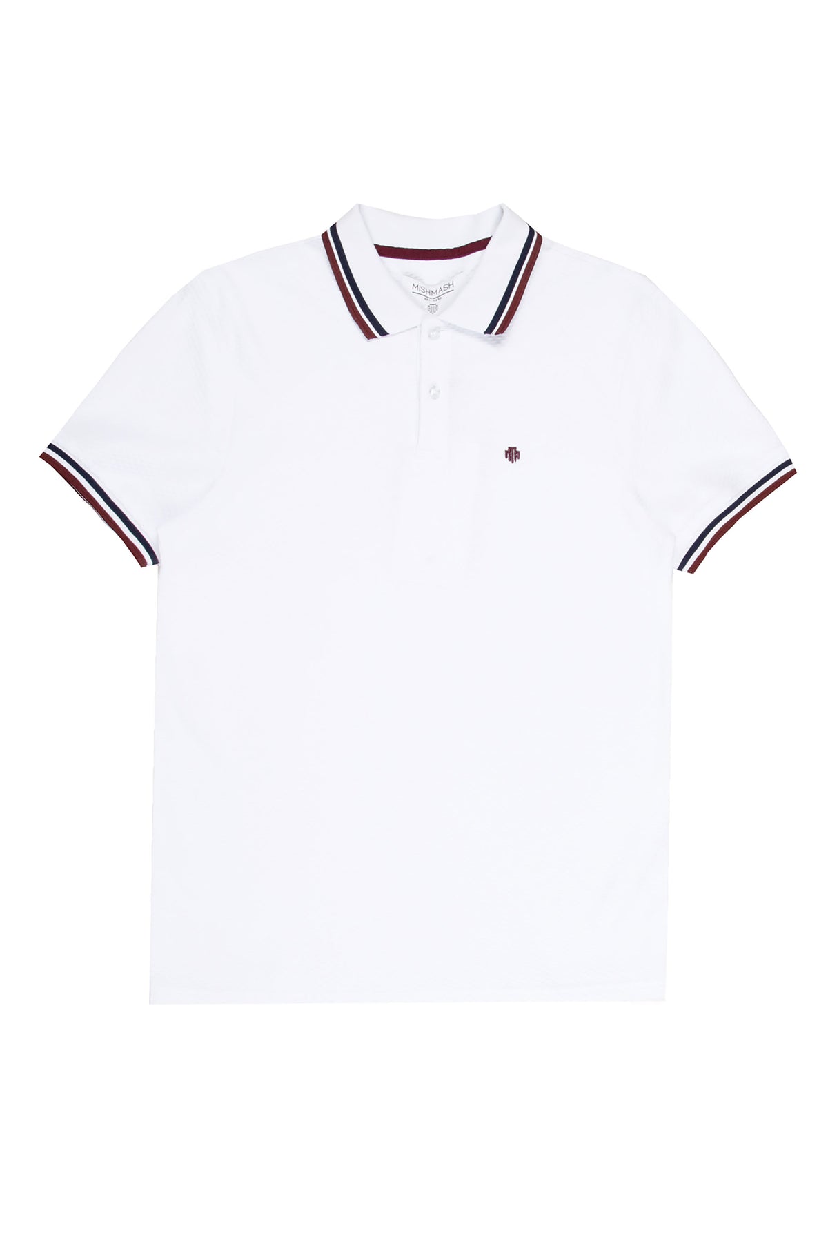Regular fit mens cotton textured jersey with sport collar tipping white short sleeve polo mish mash jeans