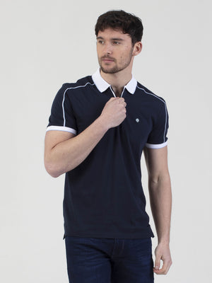 Regular fit mens cotton jersey sport inspired navy blue short sleeve polo mish mash jeans