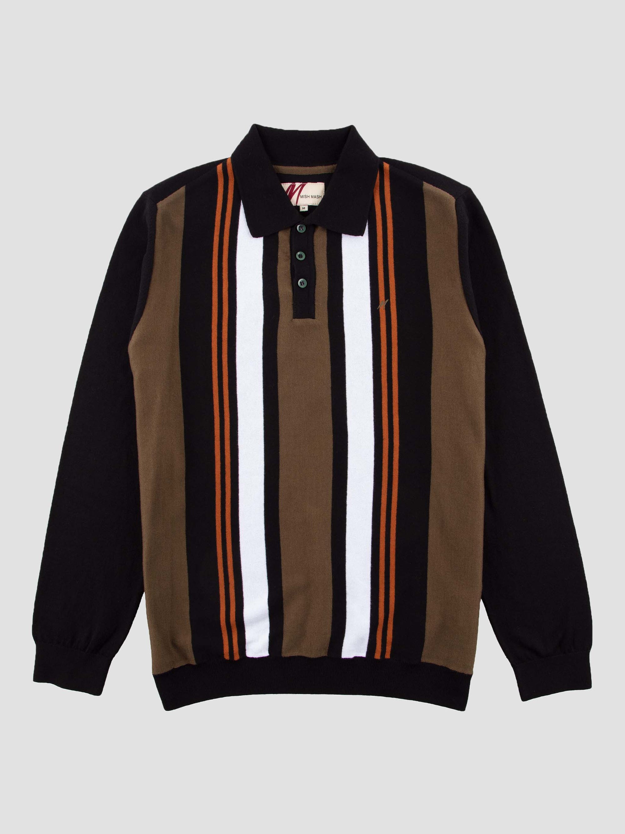 Regular Fit Aztec Black Stripe Long Sleeve Knitted Polo