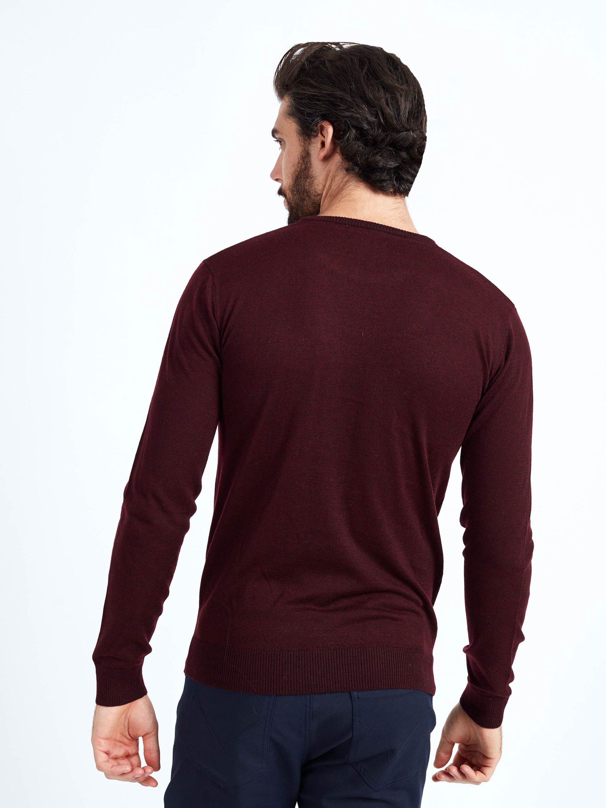 Regular fit wool blend burgundy long sleeve knitted crew neck mish mash