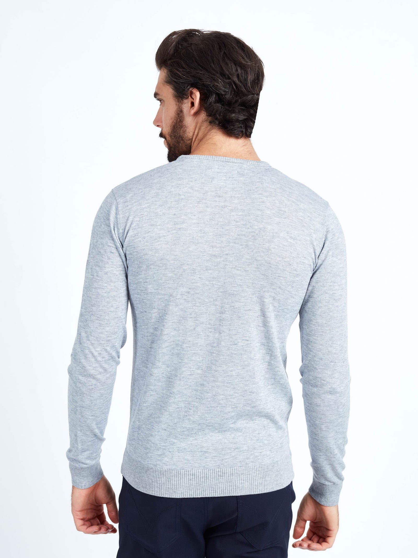 Regular fit wool blend grey long sleeve knitted crew neck mish mash