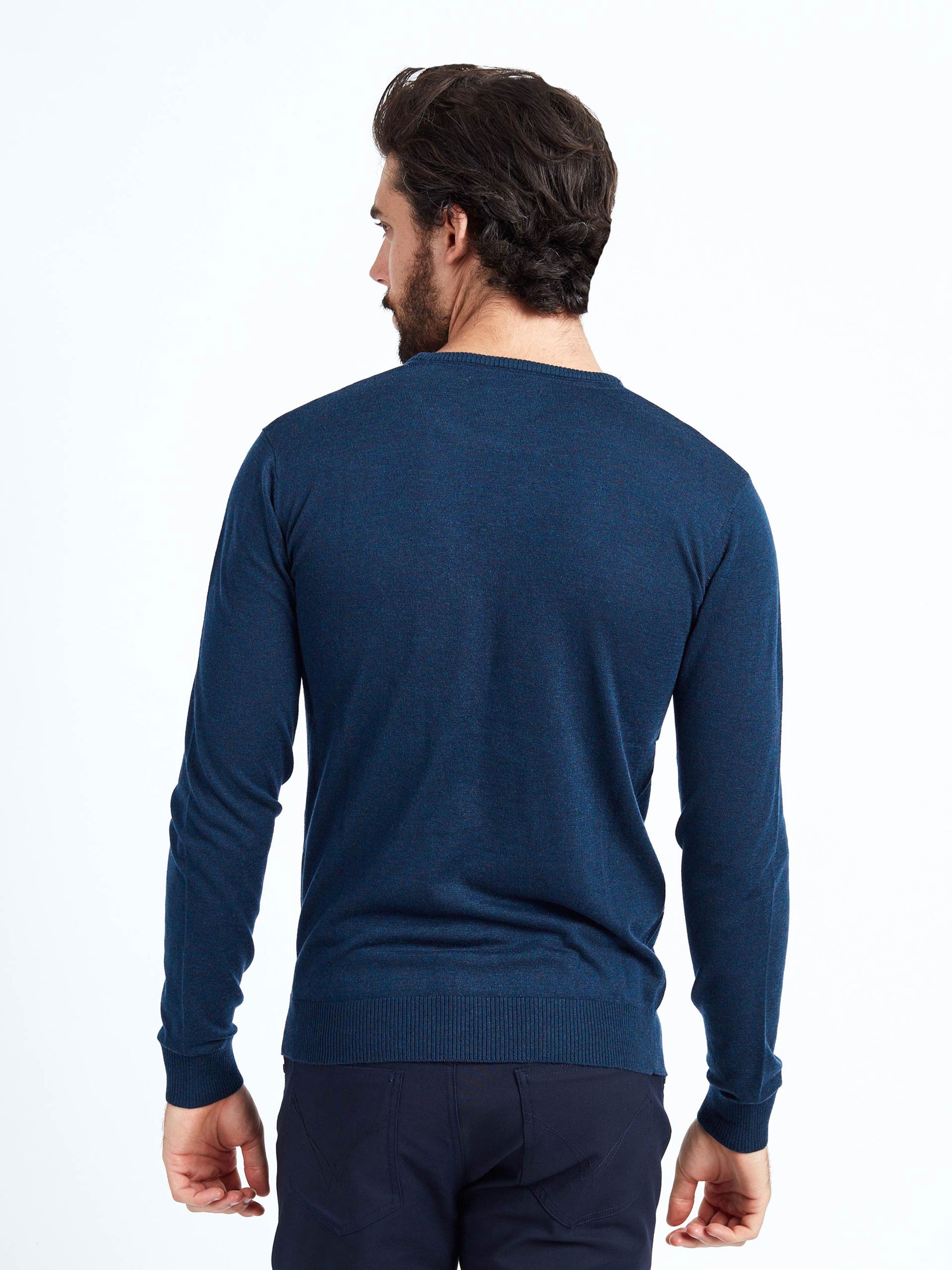 Regular fit wool blend navy long sleeve knitted crew neck mish mash