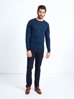 Regular fit wool blend navy long sleeve knitted crew neck mish mash
