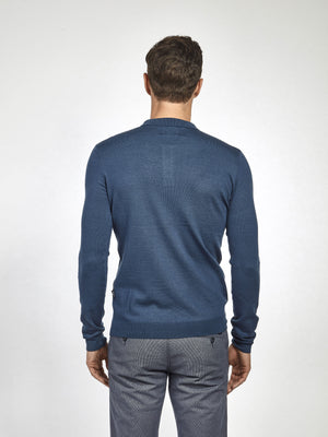 Regular fit wool blend navy long sleeve knitted polo mish mash