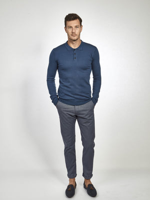 Regular fit wool blend navy long sleeve knitted polo mish mash