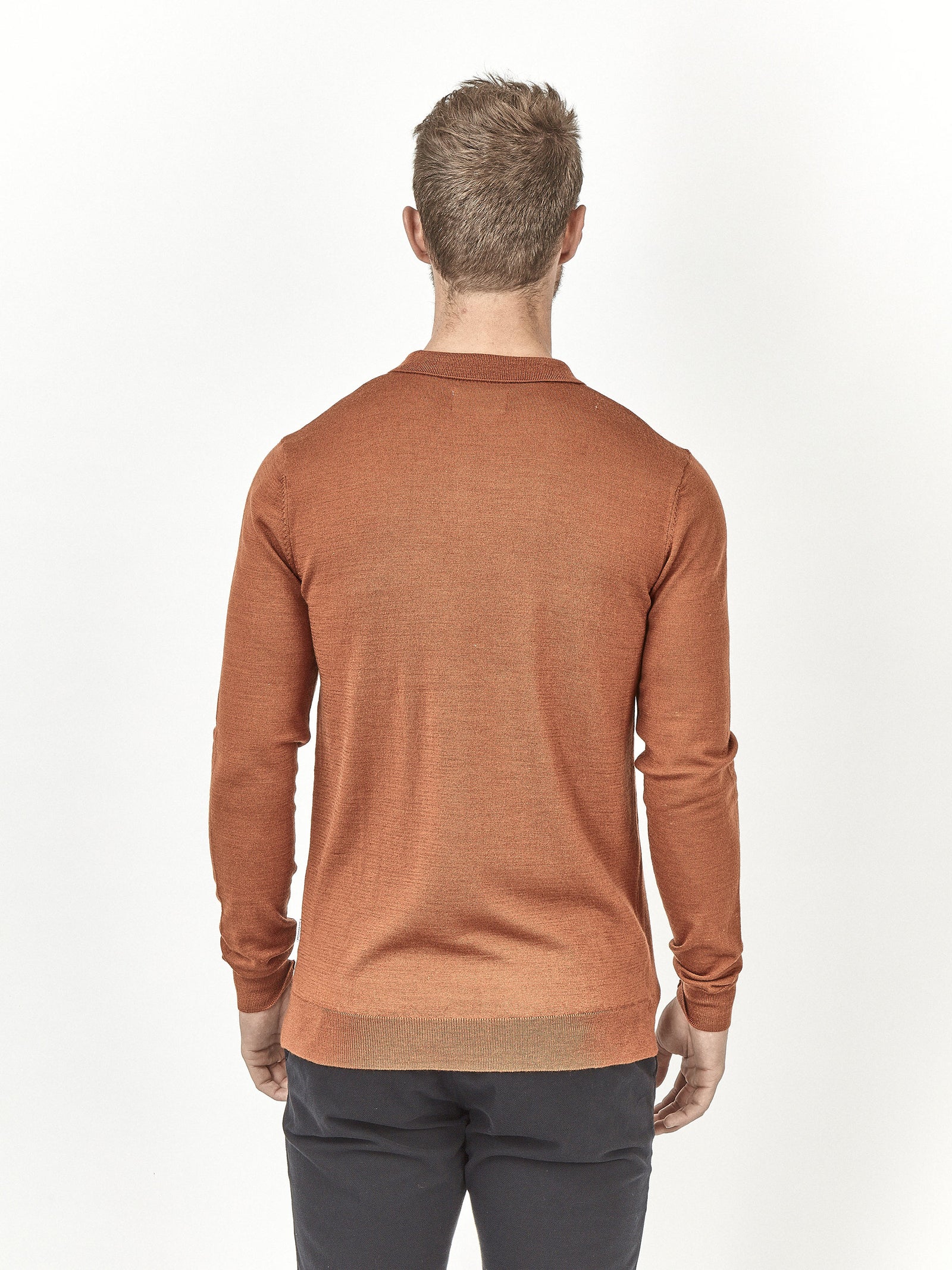 Regular fit wool blend rust long sleeve knitted polo mish mash