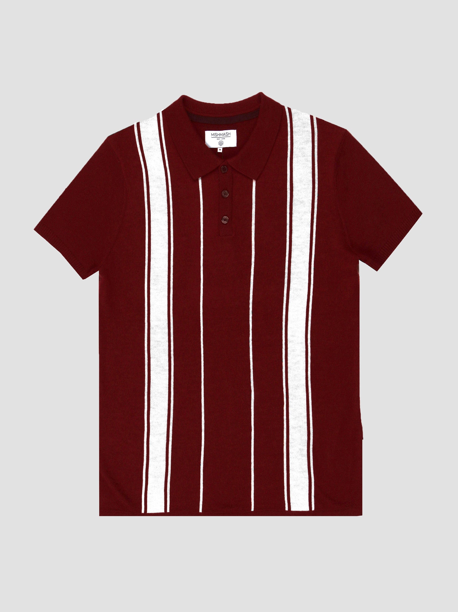 Regular fit wool blend burgundy and white stripe short sleeve knitted polo mish mash