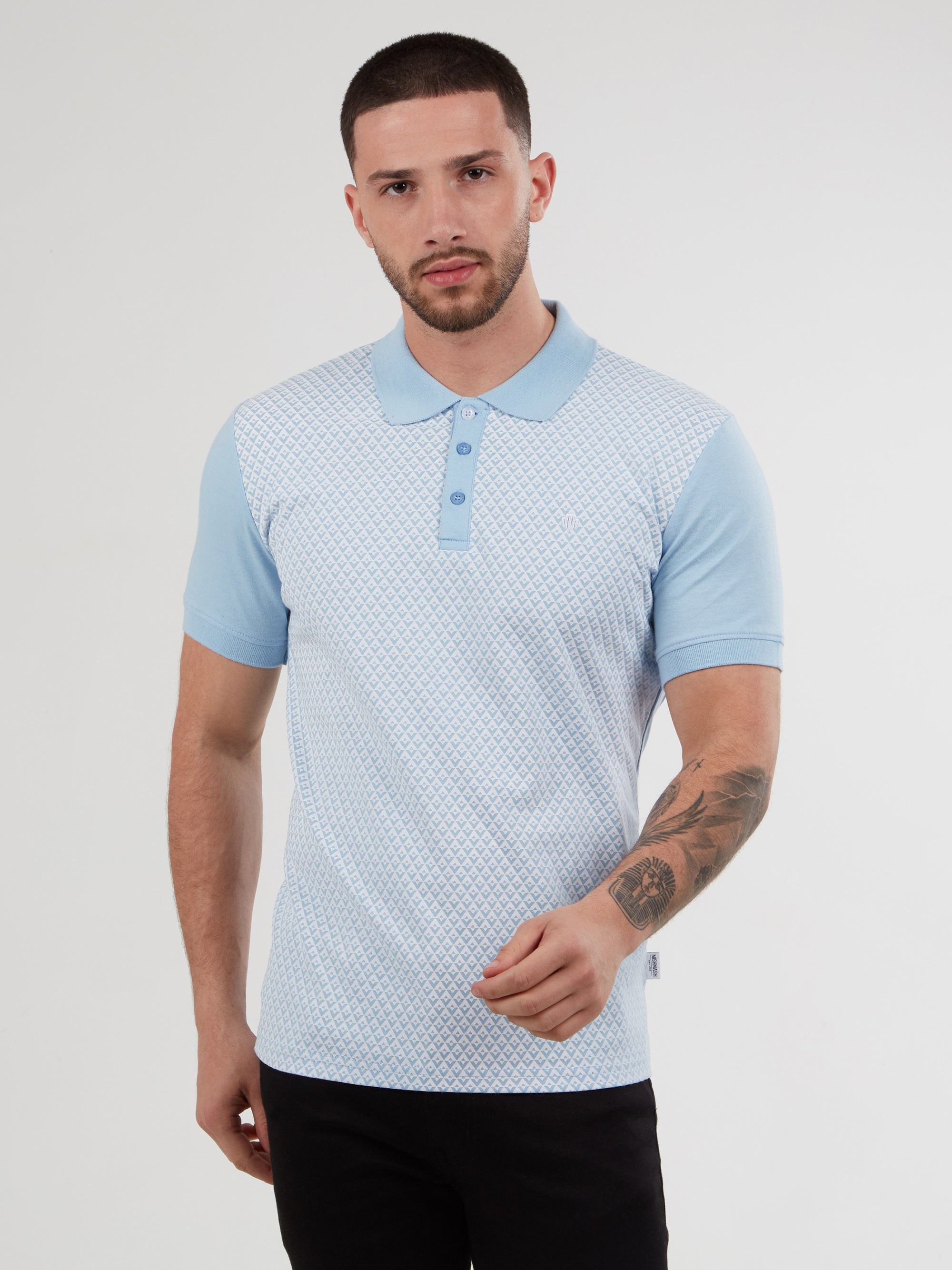 Regular Fit Sirus Sky Blue Printed Jersey Polo