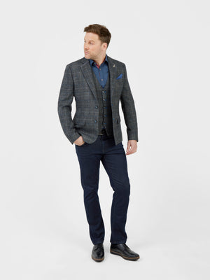 Regular fit tailored grey and blue check single breasted blazer Mish Mash