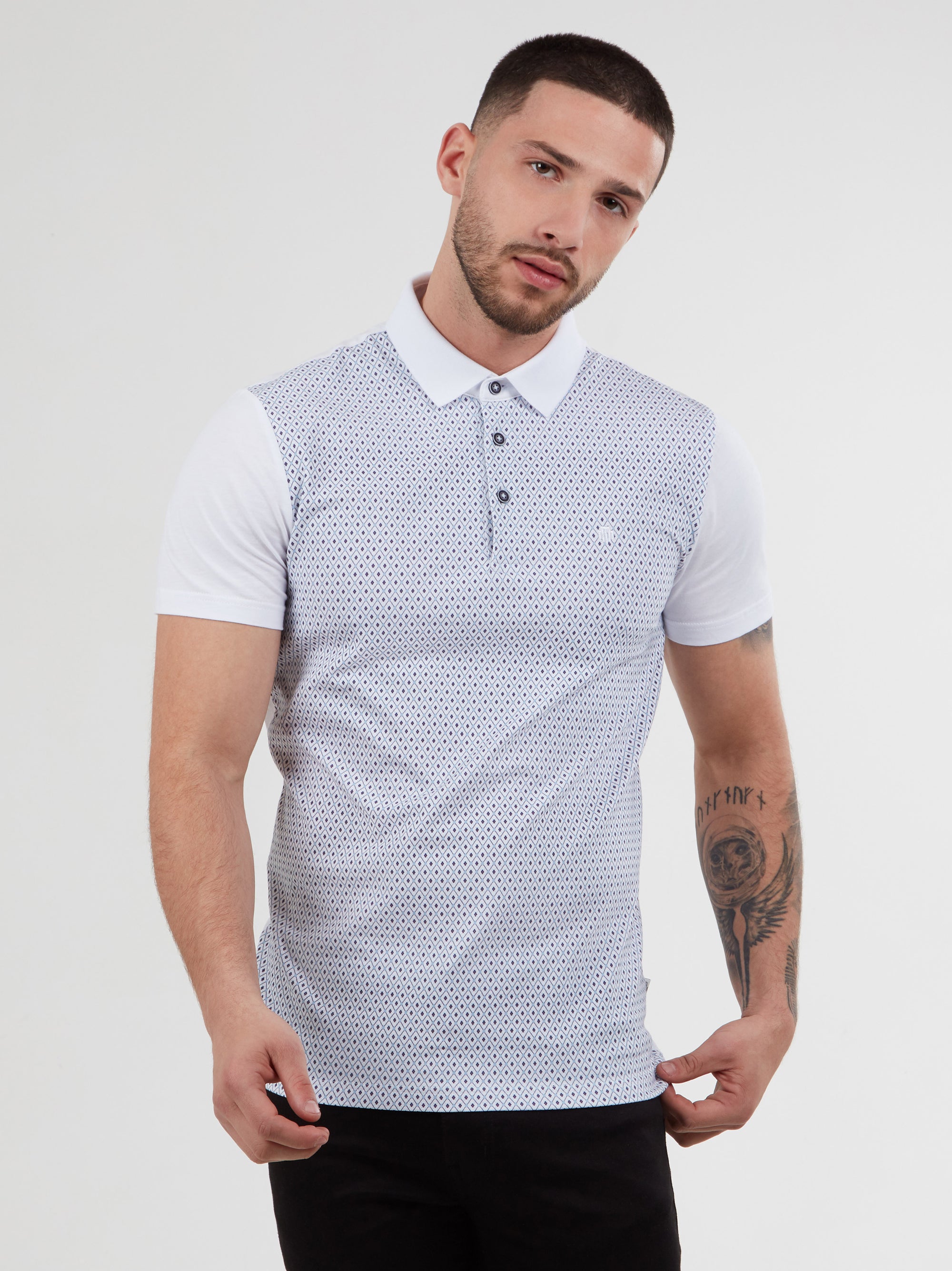 Regular Fit Noro White Printed Jersey Polo