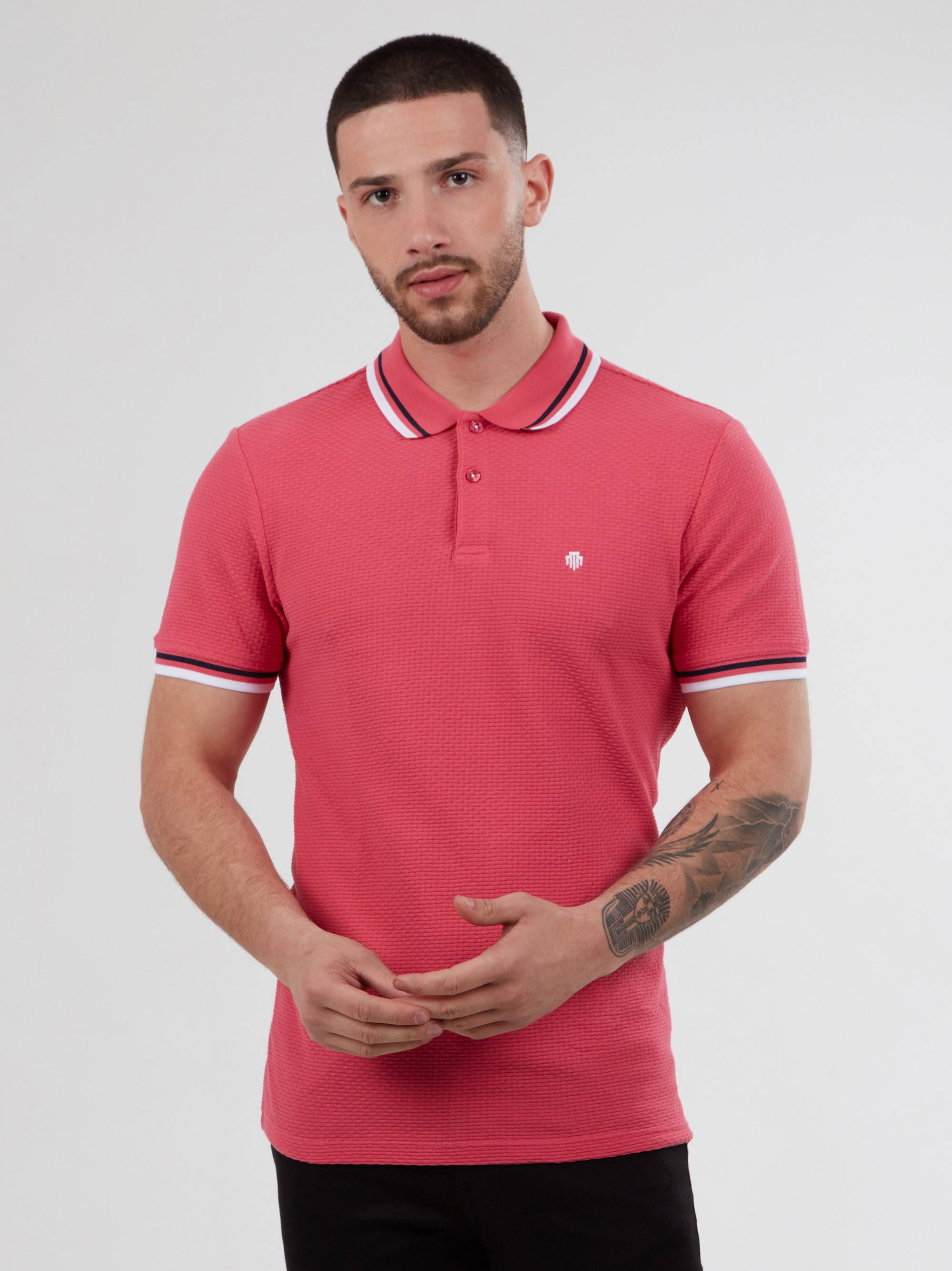 Regular Fit Textured Cotton Jersey Stockholm Pale Red Polo