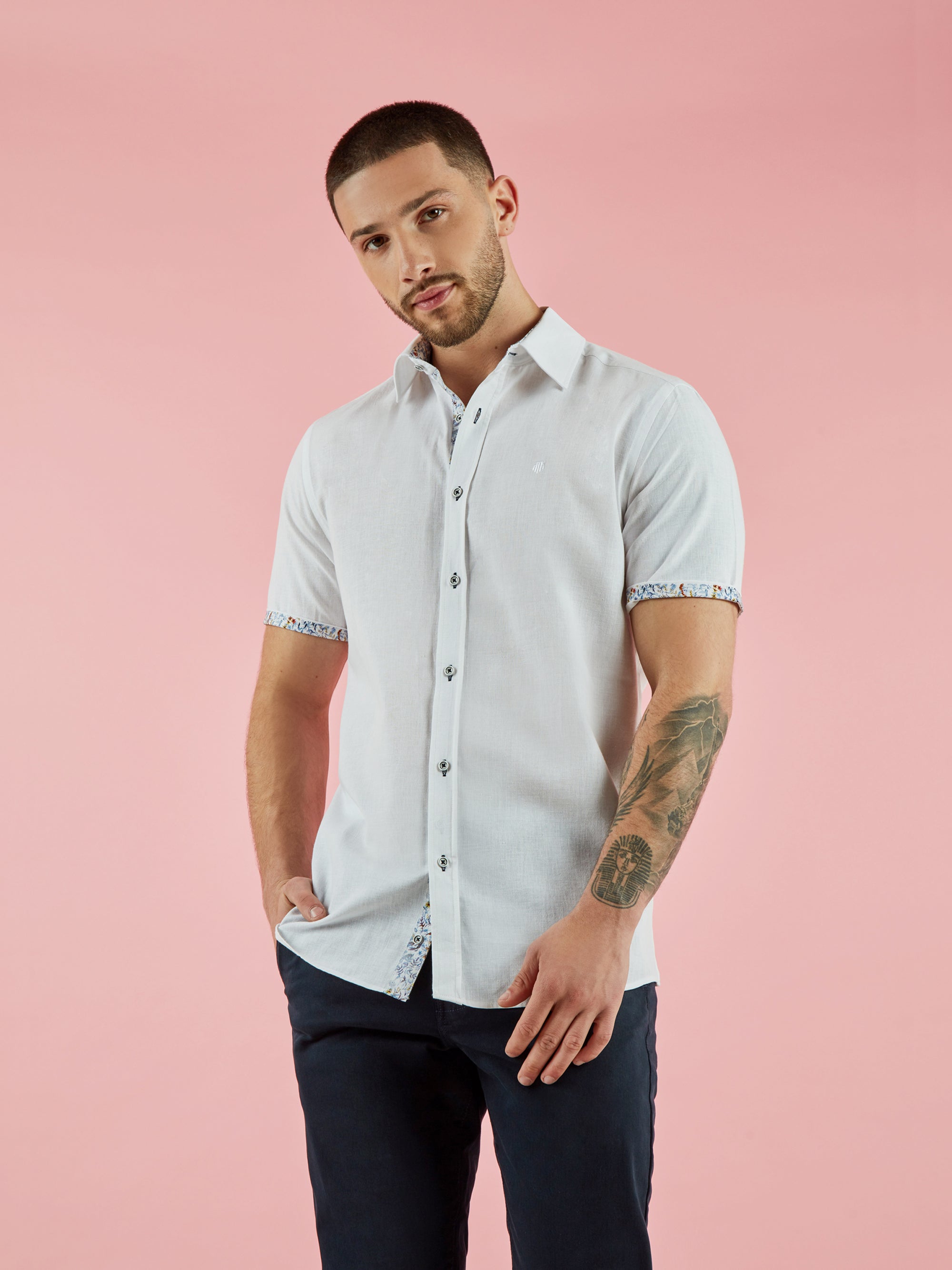 Regular Fit Roller White Casual Short Sleeve Shirt