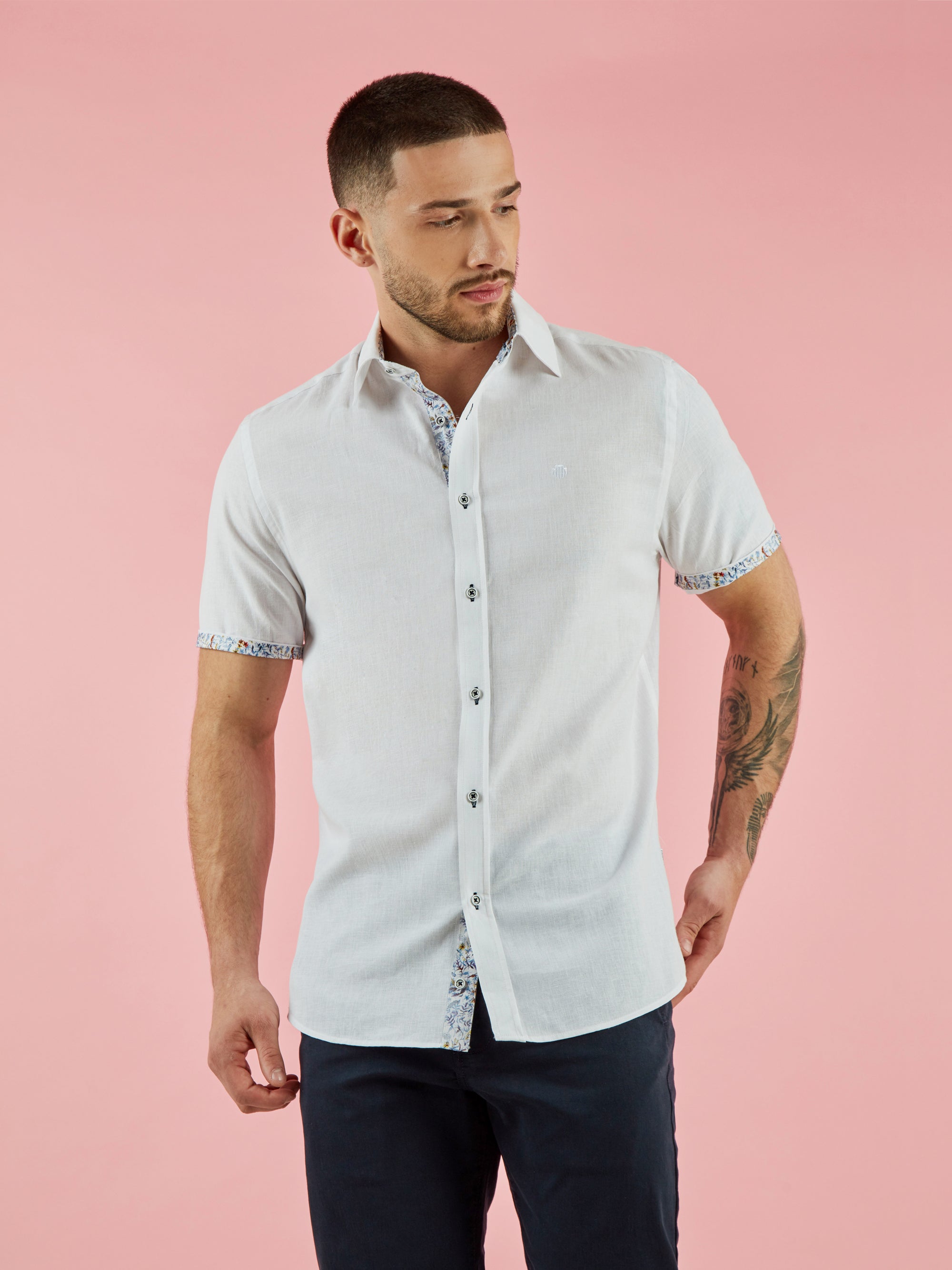 Regular Fit Roller White Casual Short Sleeve Shirt