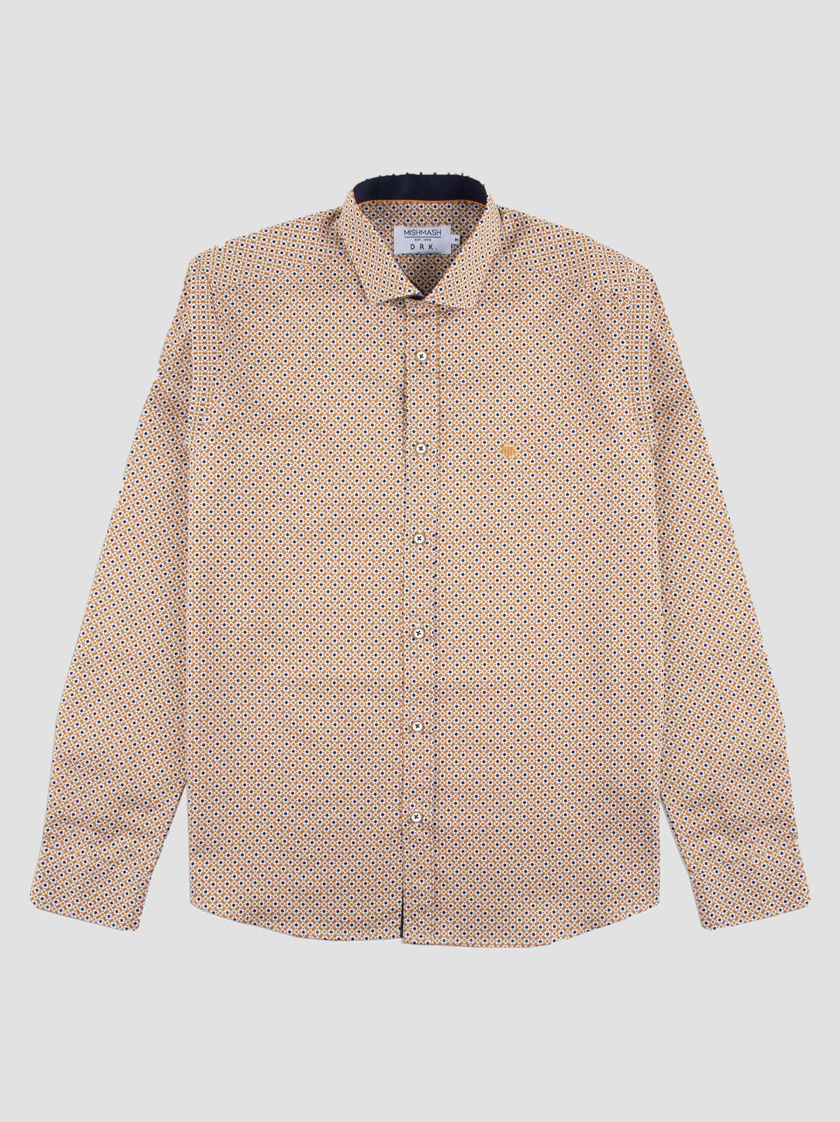 Regular Fit Smokey Camel Geometric Long Sleeve Shirt