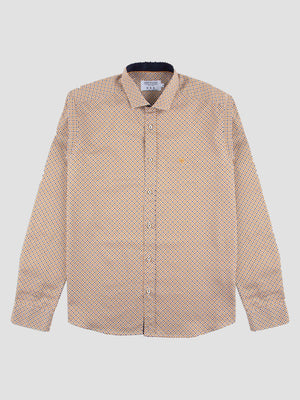 Regular Fit Smokey Camel Geometric Long Sleeve Shirt