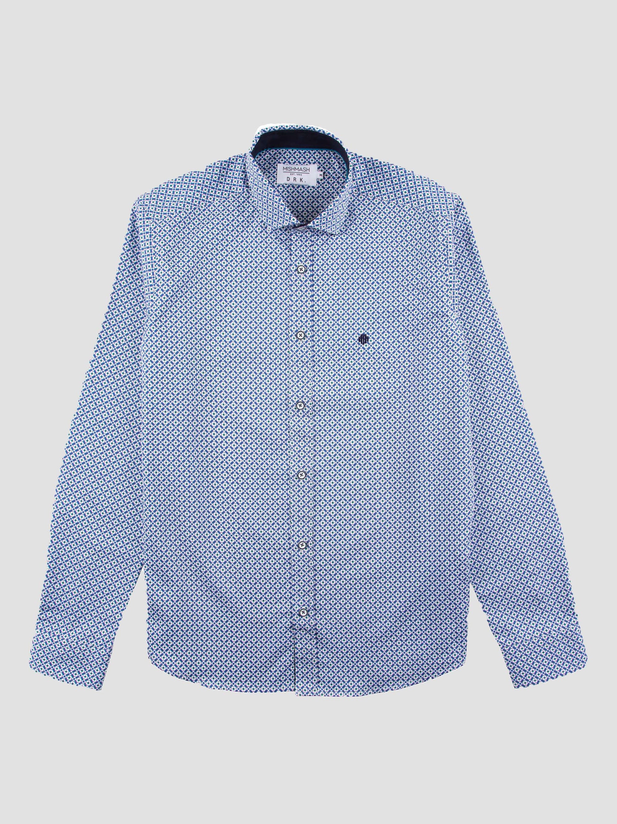 Regular Fit Smokey Washed Royal Geometric Long Sleeve Shirt