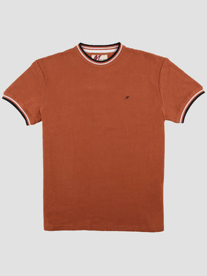 Regular Fit Textured Cotton Jersey Stockholm Camel T-Shirt