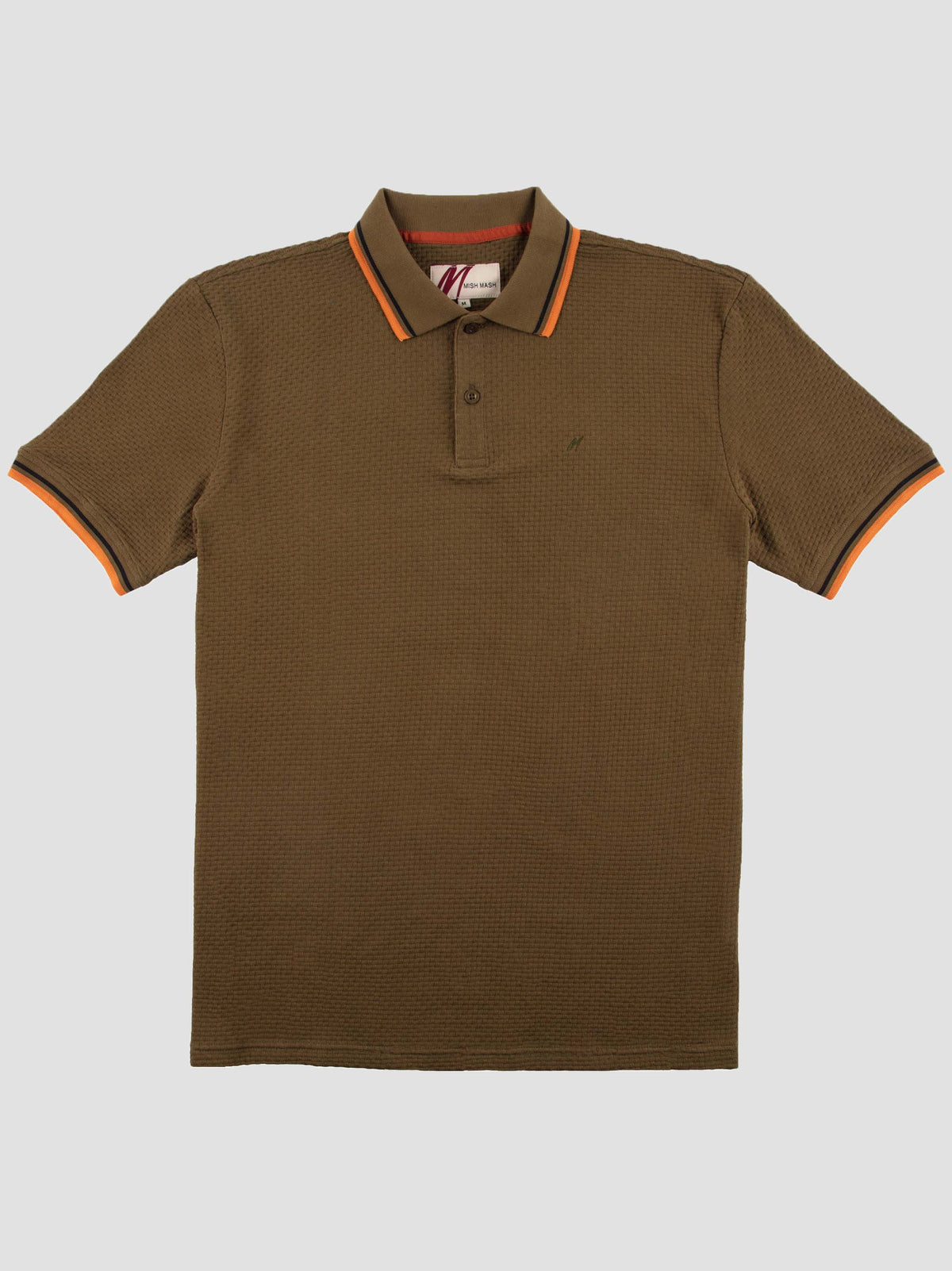 Regular Fit Textured Cotton Jersey Stockholm Khaki Polo